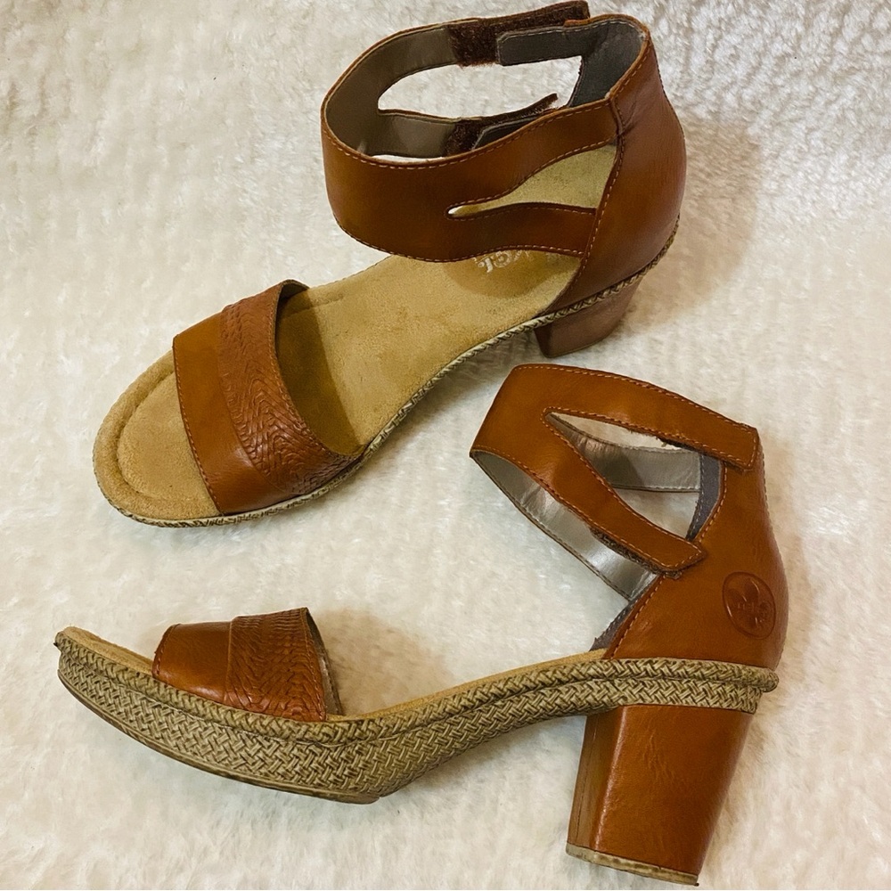 Rieker Brown Leather Heel Sandals - Picture 2 of 7
